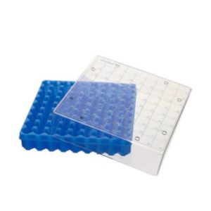 Rack per criotubi in pc dim.mm 54x131x131 a 81 posti colore blu - FBXP-C81-001