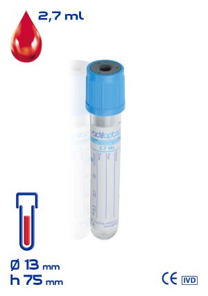 Provetta con sodio citrato 3,8% per coagulazione Ø mm 13x 75 ml 2,7 tappo azzurro sterile cf.1200 - 30500/38