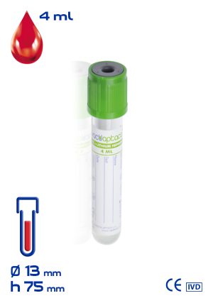Provetta con litio eparina + gel separatore Ø mm 13x 75 ml 4 tappo verde chiaro cf.1200 - 30900