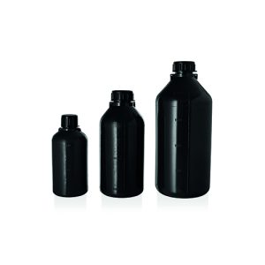 Bottiglia graduata cilindrica in LDPE grigio scuro collo stretto con tappo+sottotappo ml  250 cf.350 pz. - 11103